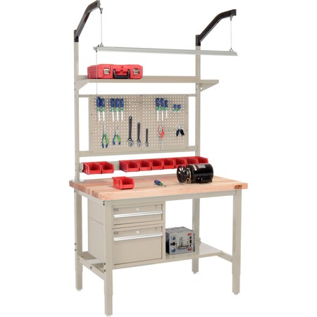 Global Industrial 48inW x 30inD Production Workbench, Maple Square Edge Complete Bench, Tan 319297TN